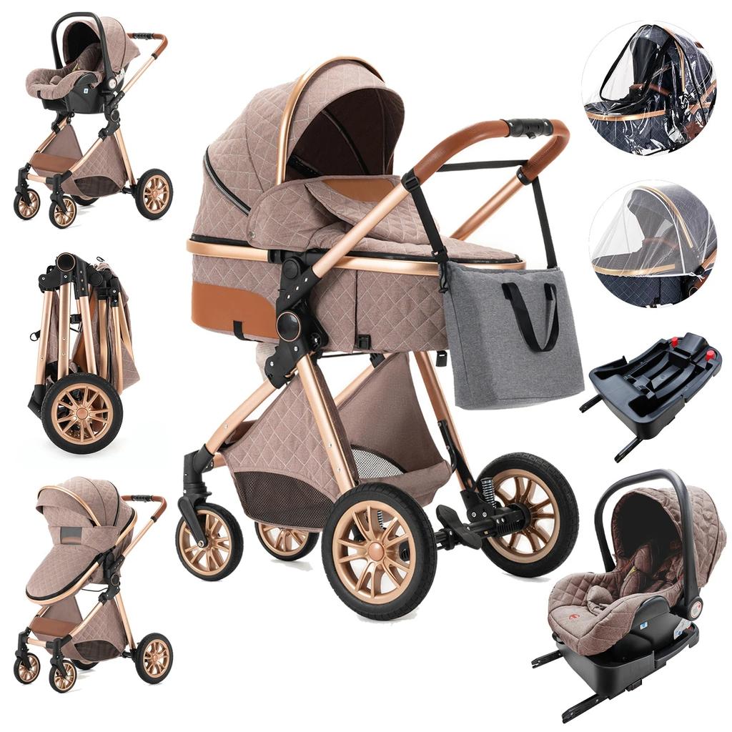 3-in-1 High Landscape Baby Stroller & Carrier khakigold by HitMyNeed