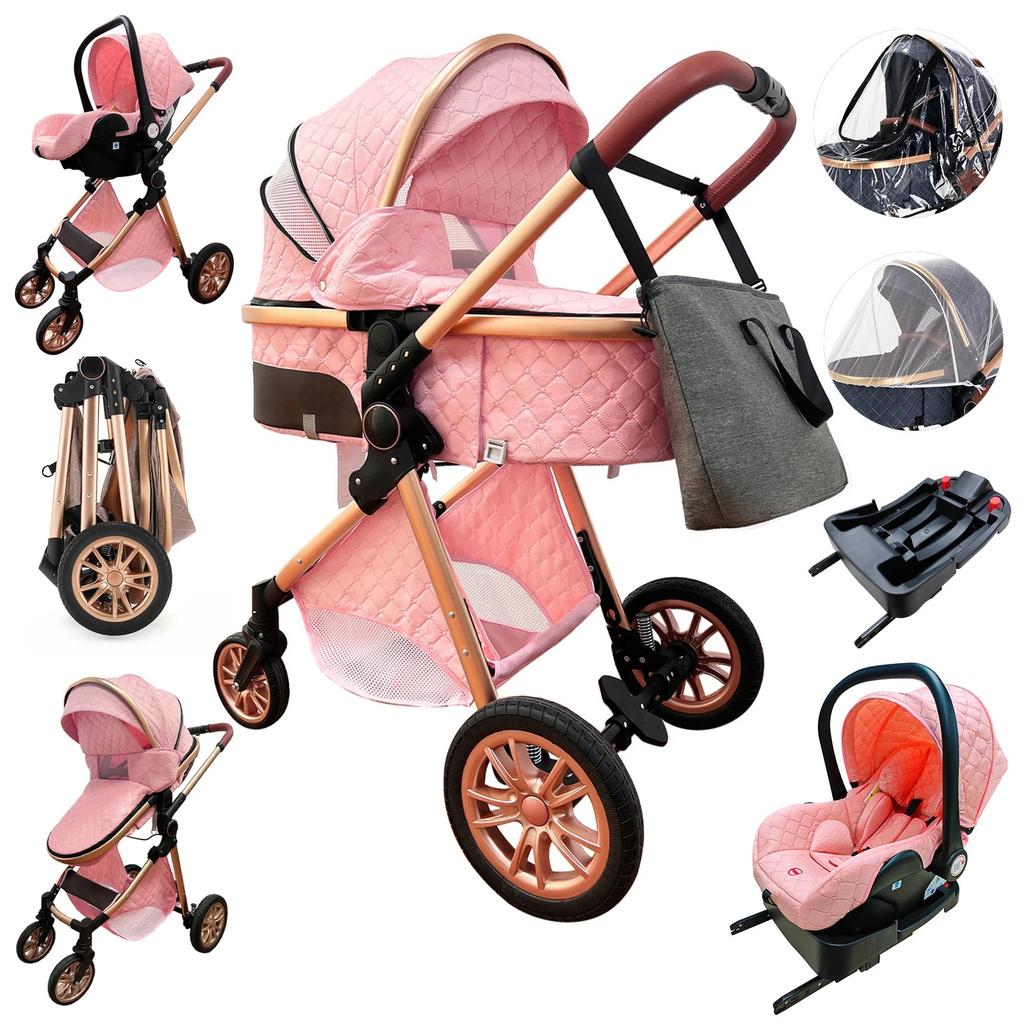 3-in-1 High Landscape Baby Stroller & Carrier pink by HitMyNeed