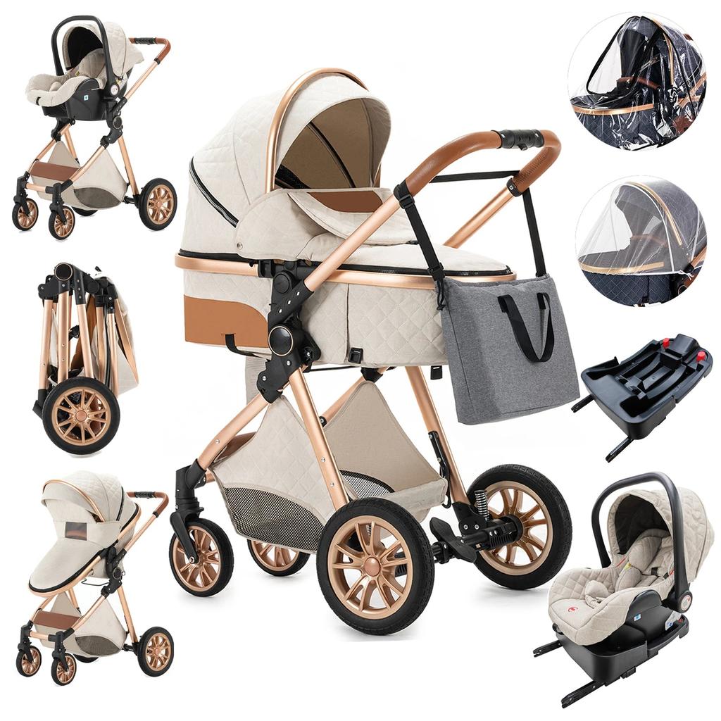 3-in-1 High Landscape Baby Stroller & Carrier whitegold by HitMyNeed