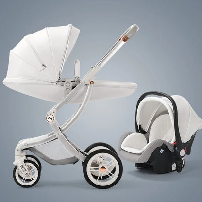 3-in-1 Leather Baby Stroller with Car Seat white-3-in-1 by HitMyNeed