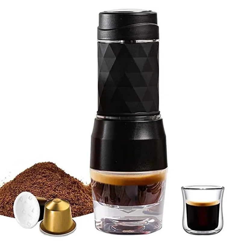 3-in-1 Portable Manual Espresso Maker for Travel black by HitMyNeed