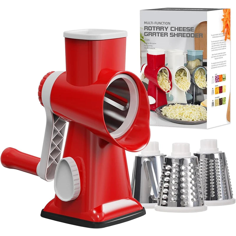 3 in 1 Rotary Cheese Grater & Vegetable Slicer red by HitMyNeed