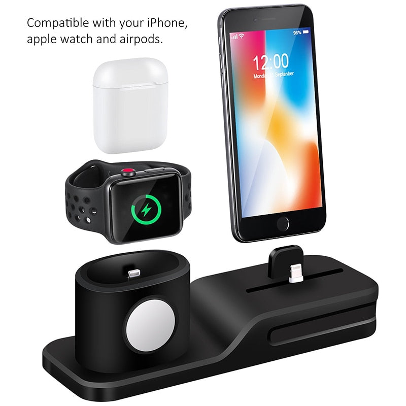 3-in-1 Silicone Charging Dock for iPhone, Watch & AirPods by HitMyNeed