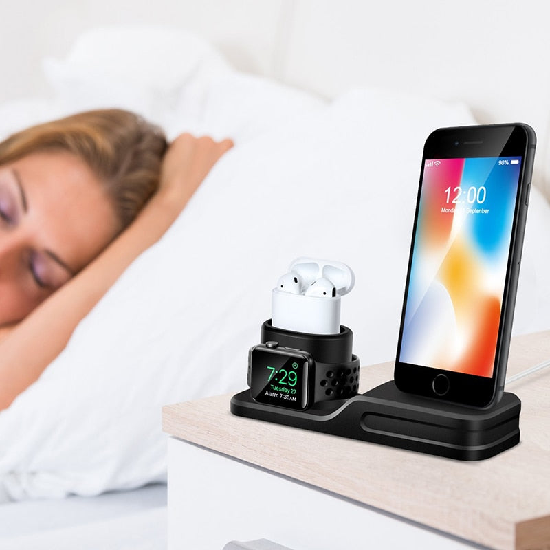 3-in-1 Silicone Charging Dock for iPhone, Watch & AirPods by HitMyNeed