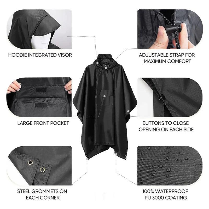 3-in-1 Waterproof Military Outdoor Rain Poncho by HitMyNeed