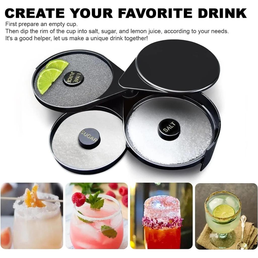3-Layer Cocktail Rimmer & Seasoning Box, Black ABS by HitMyNeed