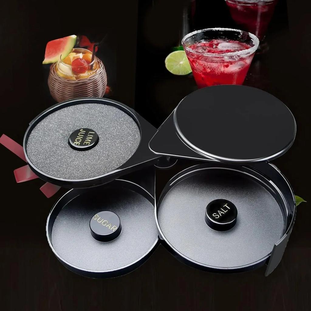 3-Layer Cocktail Rimmer & Seasoning Box, Black ABS by HitMyNeed