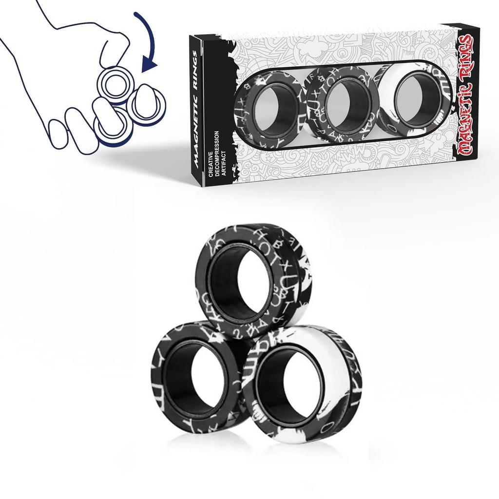 3-Pack Magnetic Fidget Rings for Stress & Focus 3pcs-black-graffiti by HitMyNeed