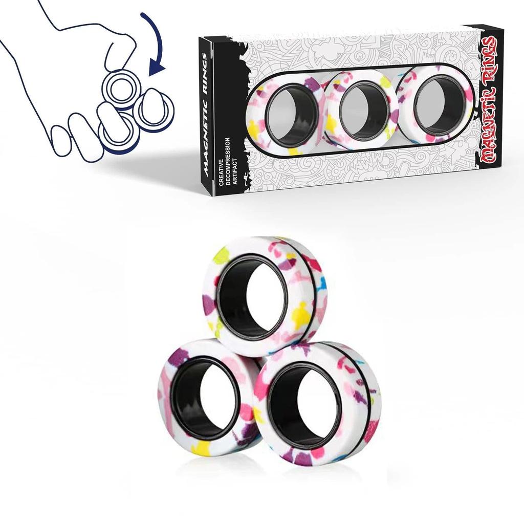 3-Pack Magnetic Fidget Rings for Stress & Focus 3pcs-white-graffiti by HitMyNeed