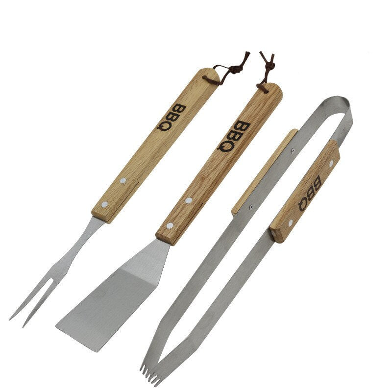 3-Piece Barbecue Grilling Utensils Set with Wood Handles by HitMyNeed
