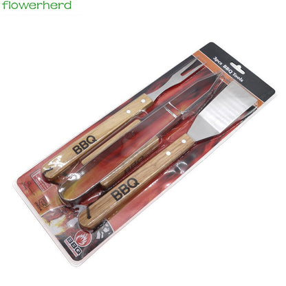 3-Piece Barbecue Grilling Utensils Set with Wood Handles by HitMyNeed