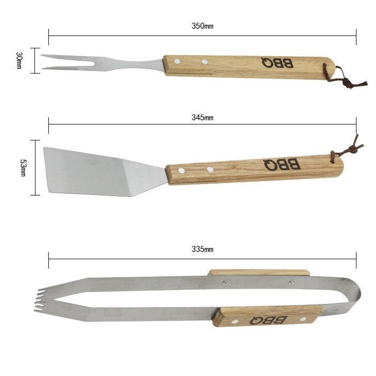 3-Piece Barbecue Grilling Utensils Set with Wood Handles by HitMyNeed