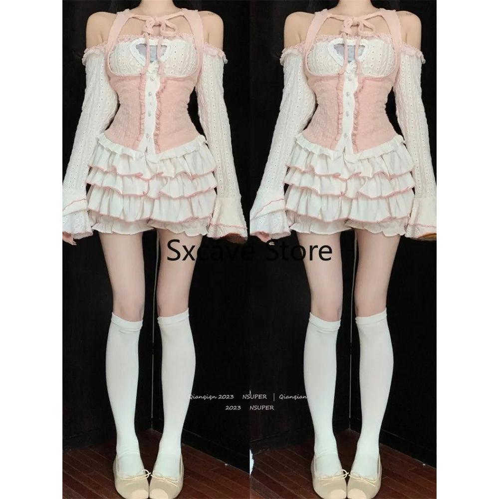 3-Piece Kawaii Y2K Skirt, Blouse & Vest Set by HitMyNeed