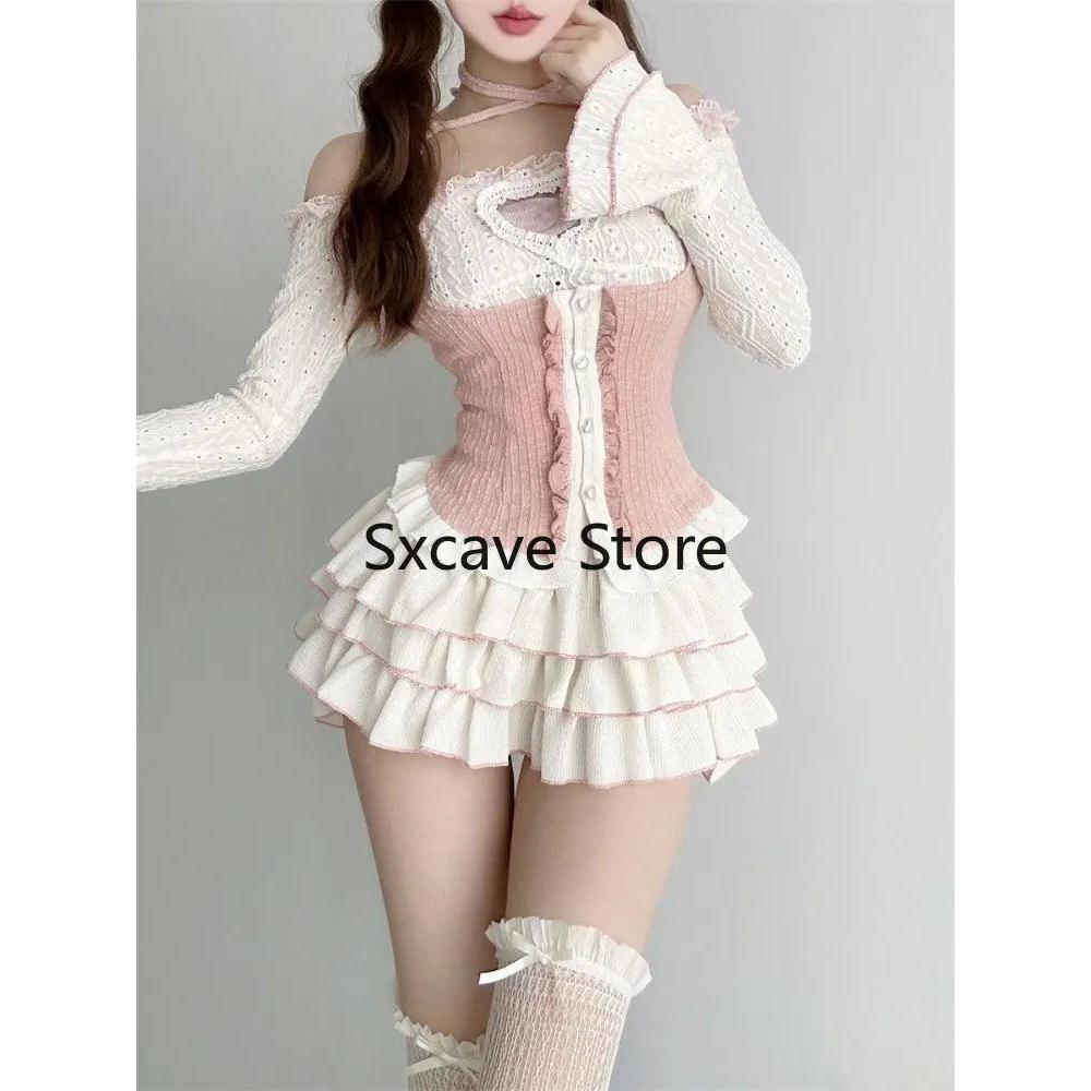 3-Piece Kawaii Y2K Skirt, Blouse & Vest Set by HitMyNeed