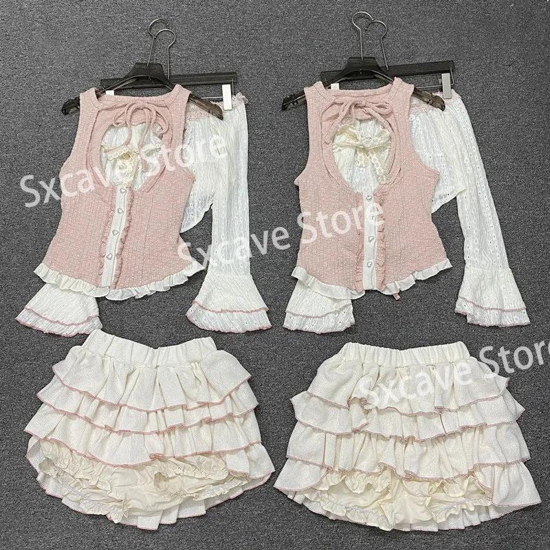3-Piece Kawaii Y2K Skirt, Blouse & Vest Set by HitMyNeed
