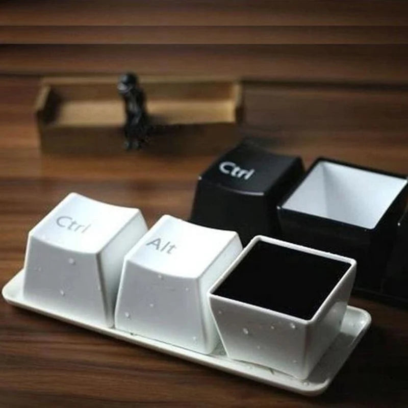 3‑Piece Keyboard Key Mug Set - Black Ctrl Alt Del by HitMyNeed