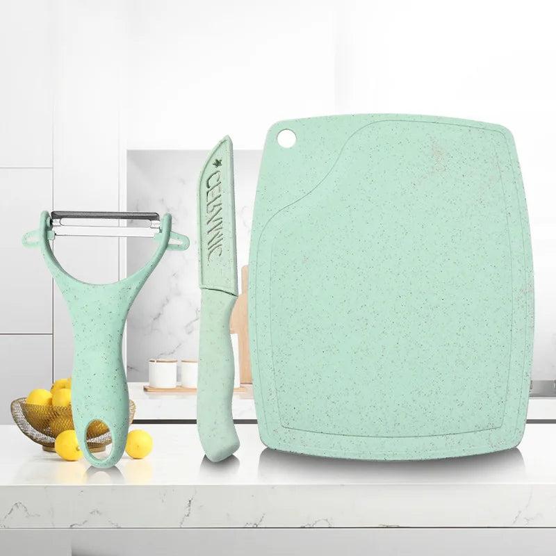 3‑Piece Stainless Steel Knife, Peeler & Board Set by HitMyNeed