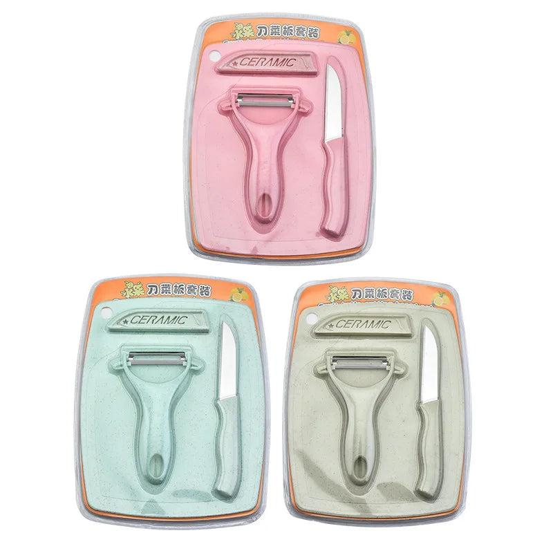 3‑Piece Stainless Steel Knife, Peeler & Board Set by HitMyNeed