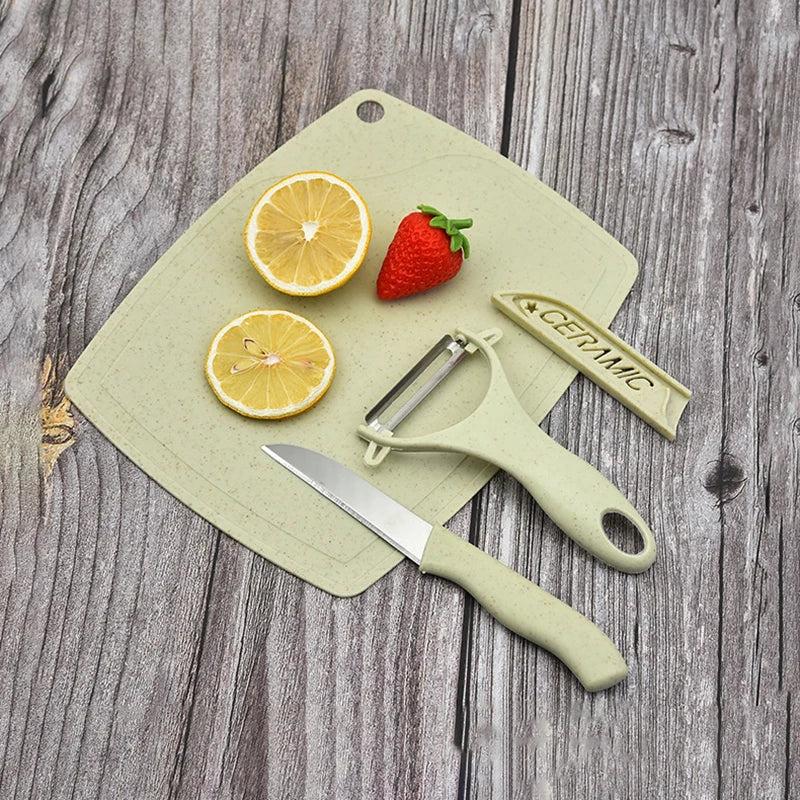 3‑Piece Stainless Steel Knife, Peeler & Board Set light-green by HitMyNeed