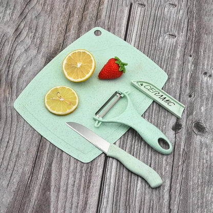3‑Piece Stainless Steel Knife, Peeler & Board Set sky-blue by HitMyNeed