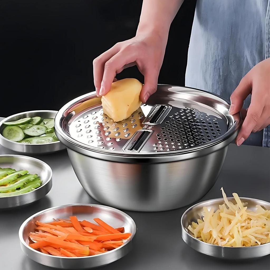 3-Piece Stainless Steel Strainer, Slicer & Mixing Bowl by HitMyNeed