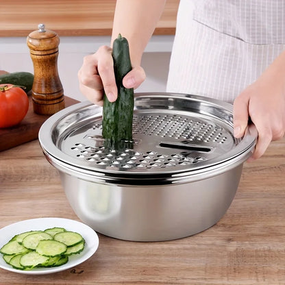 3-Piece Stainless Steel Strainer, Slicer & Mixing Bowl by HitMyNeed