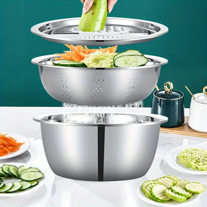 3-Piece Stainless Steel Strainer, Slicer & Mixing Bowl by HitMyNeed