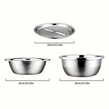 3-Piece Stainless Steel Strainer, Slicer & Mixing Bowl by HitMyNeed