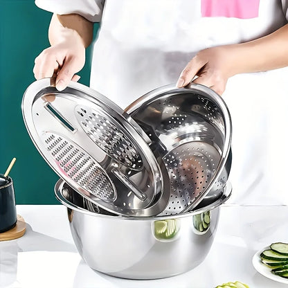 3-Piece Stainless Steel Strainer, Slicer & Mixing Bowl by HitMyNeed