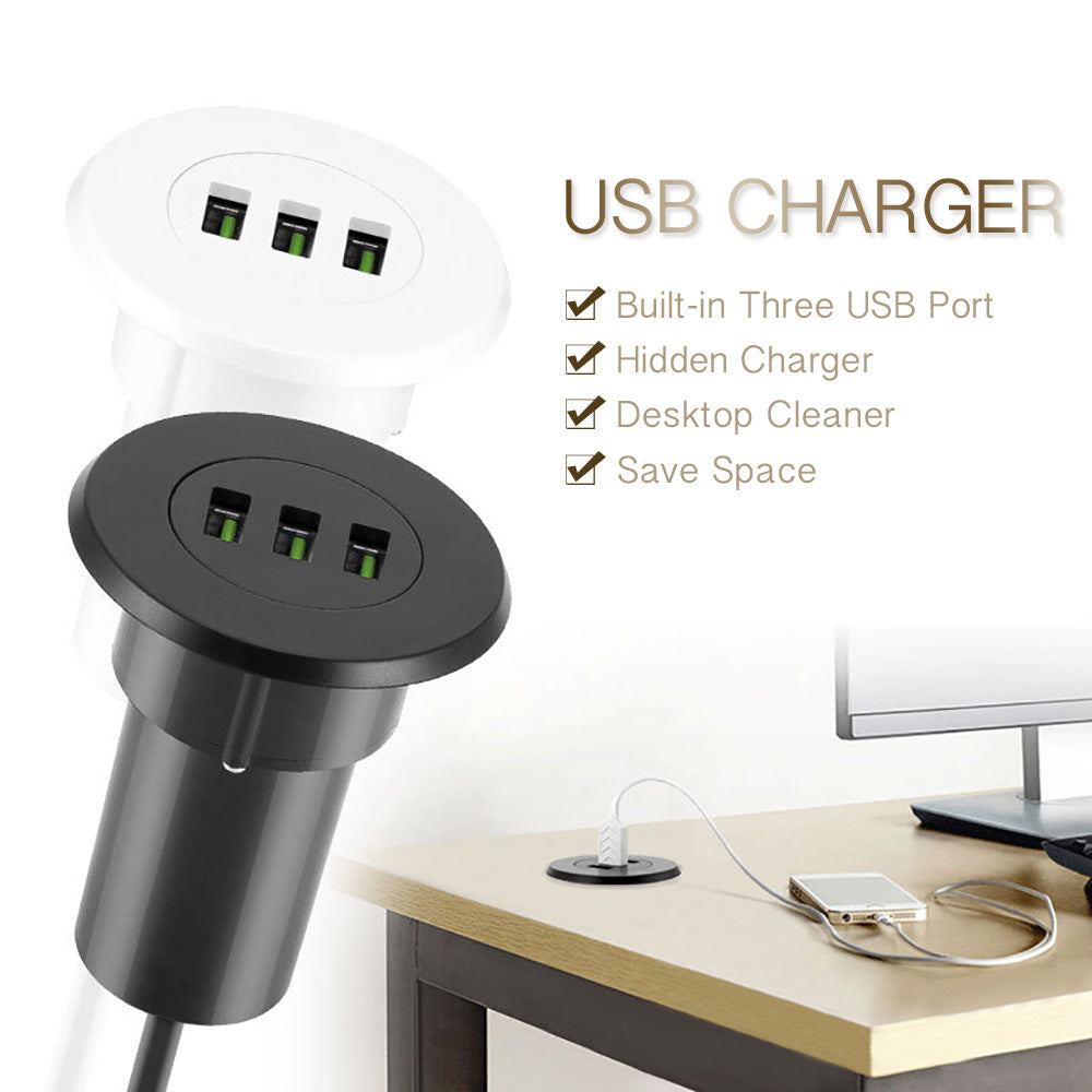 3-Port USB Desktop Charger Hidden in Desk Grommet by HitMyNeed