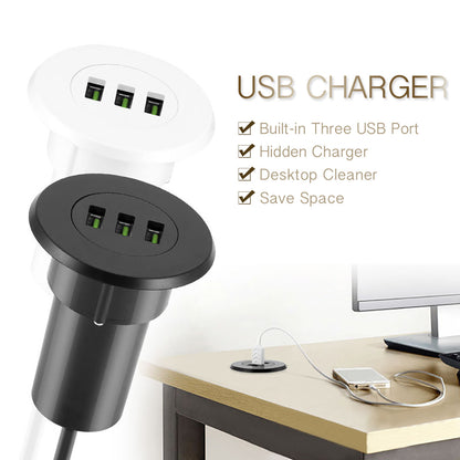 3-Port USB Desktop Charger Hidden in Desk Grommet by HitMyNeed