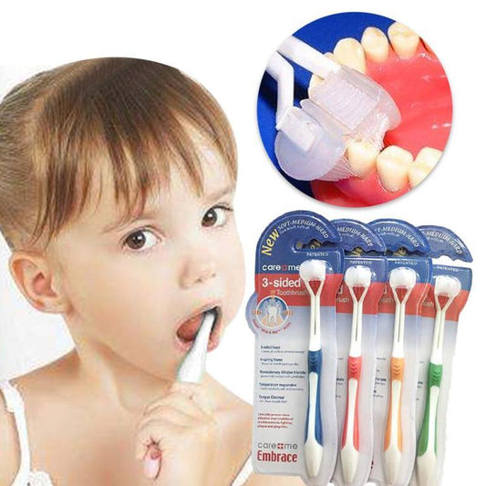 3-Sided Toddler Toothbrush with Soft Silicone Bristles by HitMyNeed