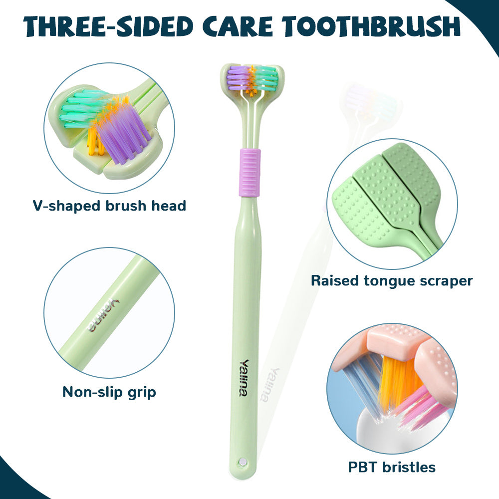 3 Sided Toothbrush for Adults with Tongue Scraper by HitMyNeed