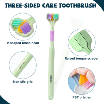 3 Sided Toothbrush for Adults with Tongue Scraper by HitMyNeed