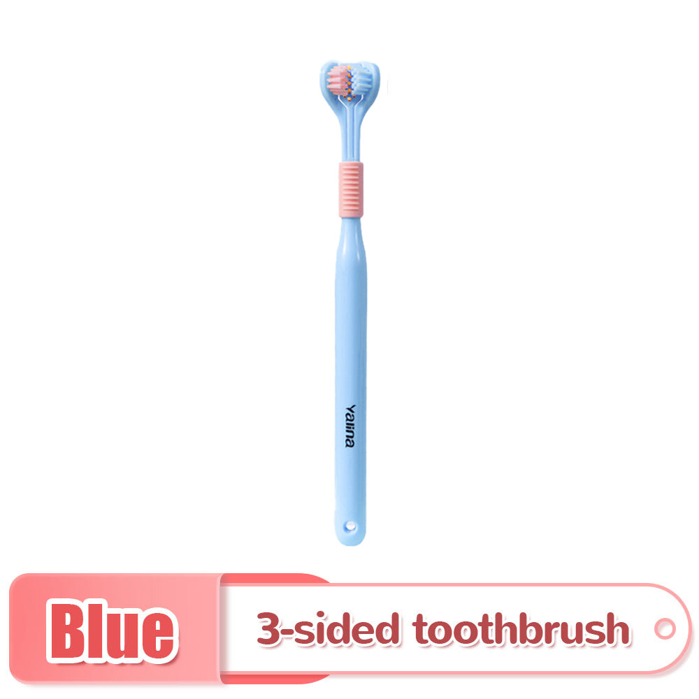 3 Sided Toothbrush for Adults with Tongue Scraper blue by HitMyNeed