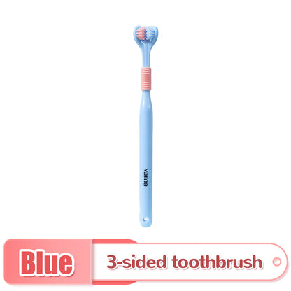3 Sided Toothbrush for Adults with Tongue Scraper blue by HitMyNeed