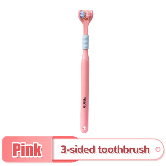 3 Sided Toothbrush for Adults with Tongue Scraper pink by HitMyNeed