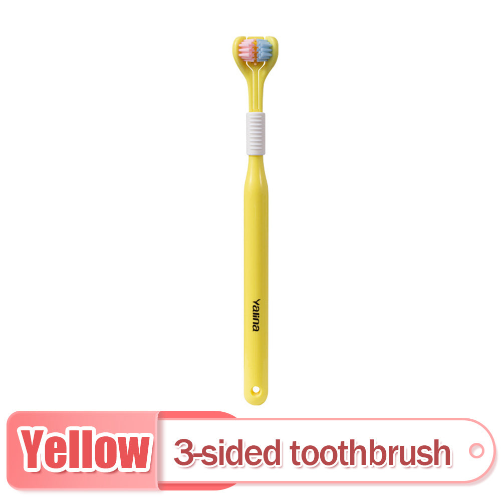 3 Sided Toothbrush for Adults with Tongue Scraper yellow by HitMyNeed