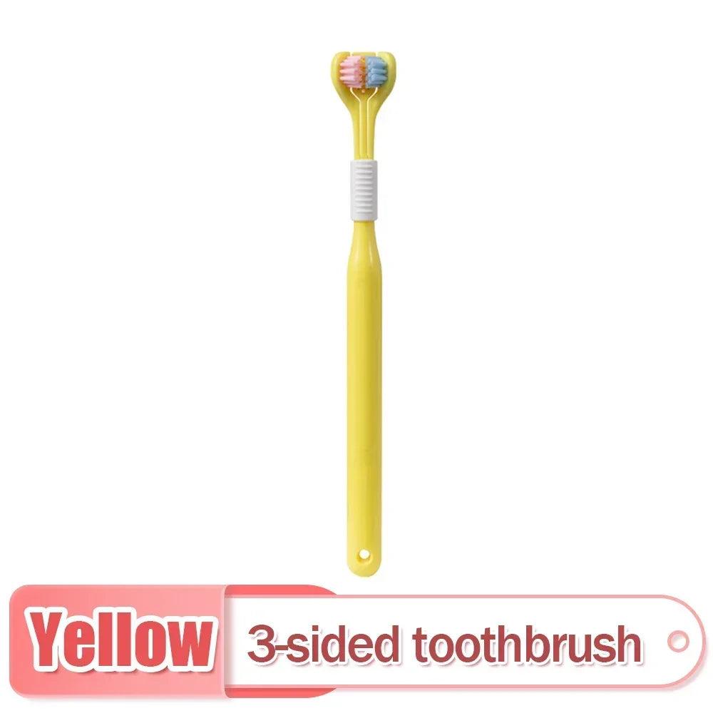 3-Sided Toothbrush with Integrated Tongue Scraper yellow by HitMyNeed