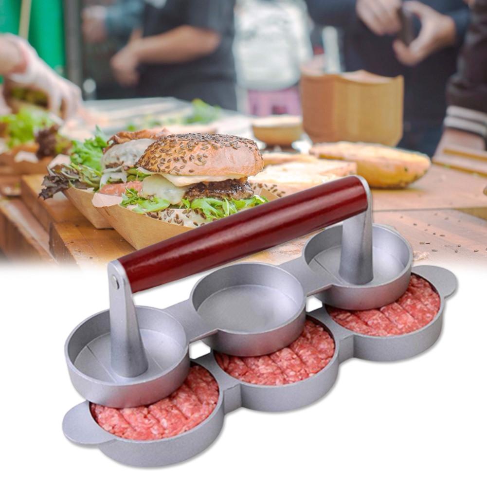 3-Slot Hamburger Patty Press with Wooden Handle by HitMyNeed