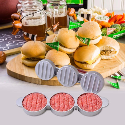 3-Slot Hamburger Patty Press with Wooden Handle by HitMyNeed