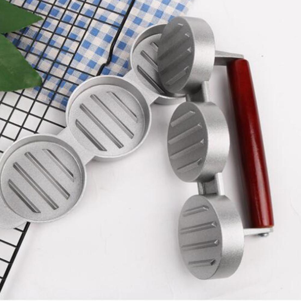 3-Slot Hamburger Patty Press with Wooden Handle by HitMyNeed
