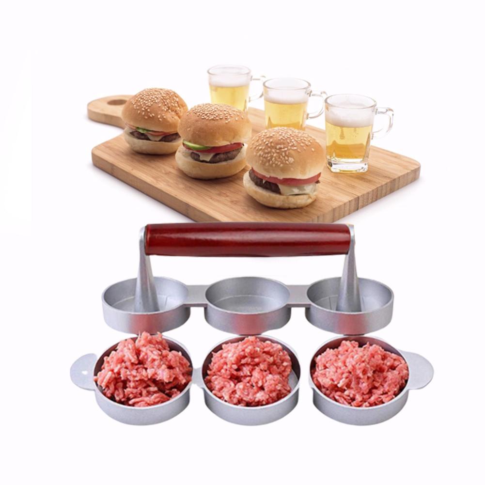 3-Slot Hamburger Patty Press with Wooden Handle by HitMyNeed