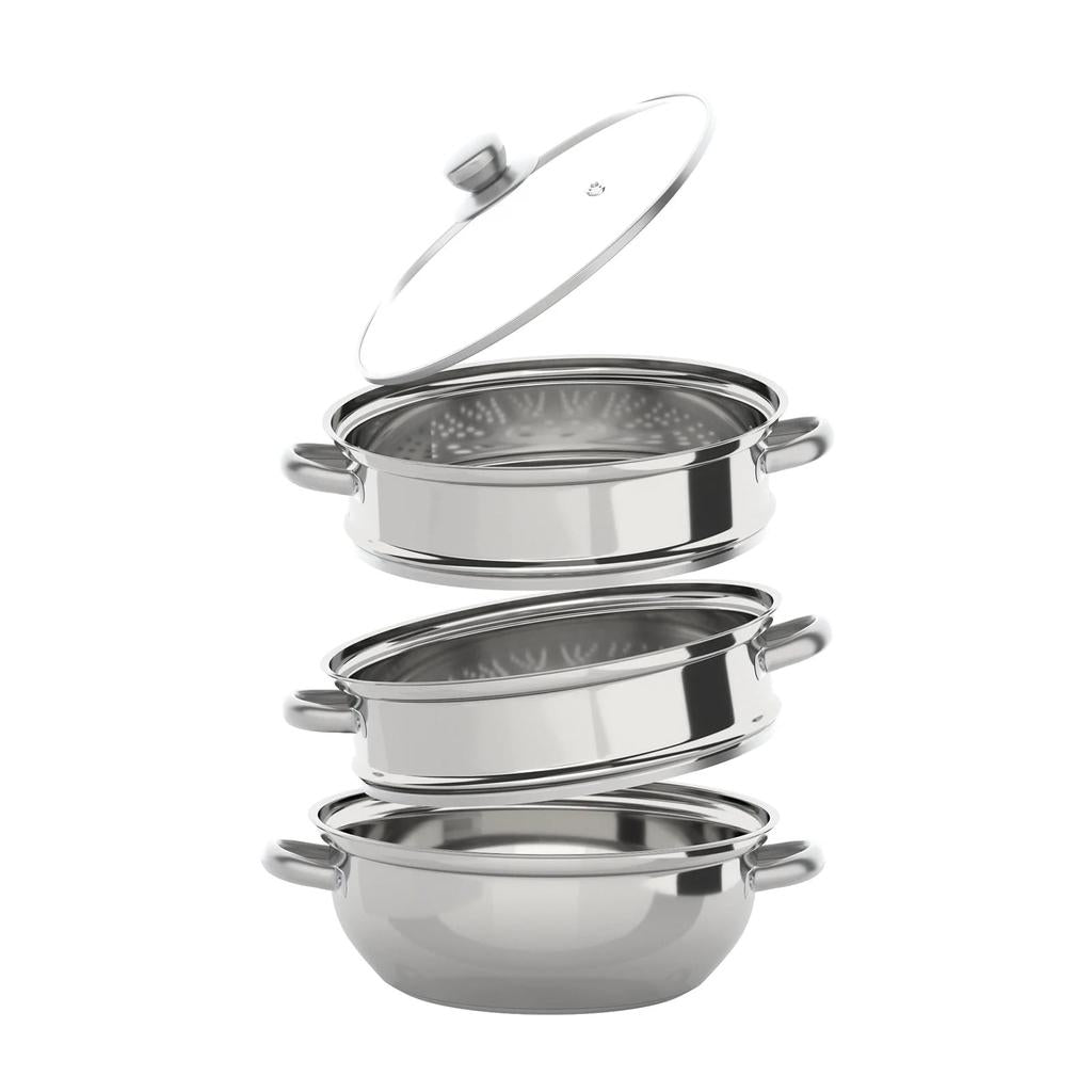 3-Tier 28cm Stainless Steel Steamer with Glass Lid by HitMyNeed
