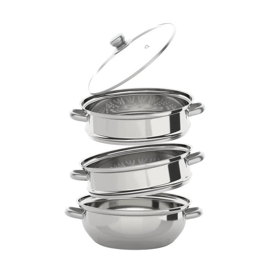 3-Tier 28cm Stainless Steel Steamer with Glass Lid by HitMyNeed