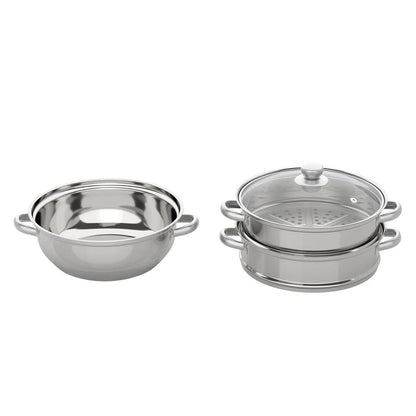 3-Tier 28cm Stainless Steel Steamer with Glass Lid by HitMyNeed