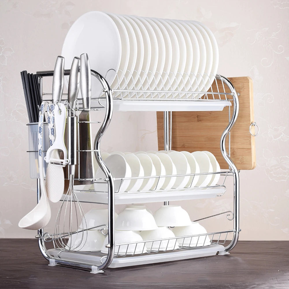3-Tier Dish Drying Rack with Utensil & Board Holders by HitMyNeed