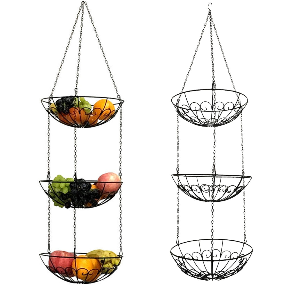 3 Tier Hanging Fruit Basket Rack for Kitchen Storage by HitMyNeed