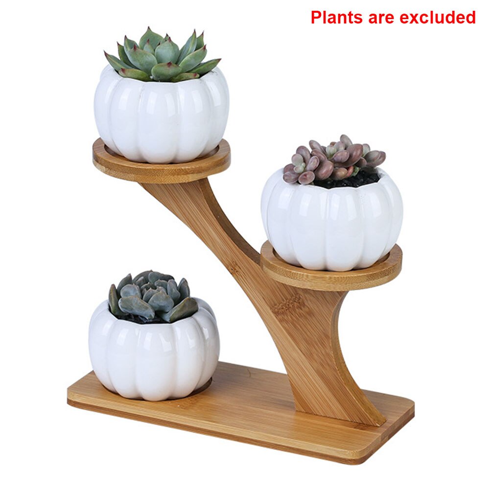 3-Tier Indoor Ceramic Plant Pot with Bamboo Stand by HitMyNeed