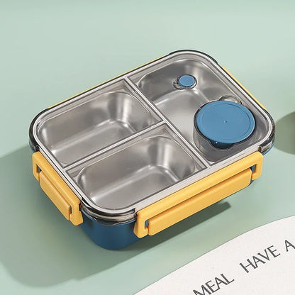 304 Stainless Steel Leakproof Bento Lunch Box 850ml blue-3grids by HitMyNeed